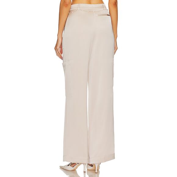 Song of Style Ayah Cargo Trousers Champagne Tan Pants‎ Satin Straight Leg Sz S - Picture 3 of 16